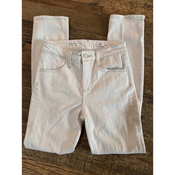 AG Adriano Goldschmied Paneled Mari High-Rise Slim Straight Beige Jeans Size 25R - Picture 4 of 9
